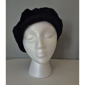 INC International Concepts Black Fuzzy Classic Beret Hat Womens One Size New